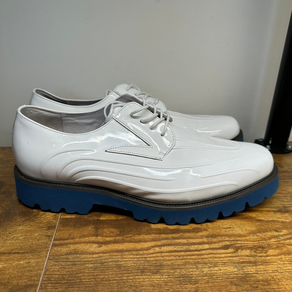 Marc Nolan Jayden White Patent Leather Blue Lug Sole Derby Shoes Mens 12